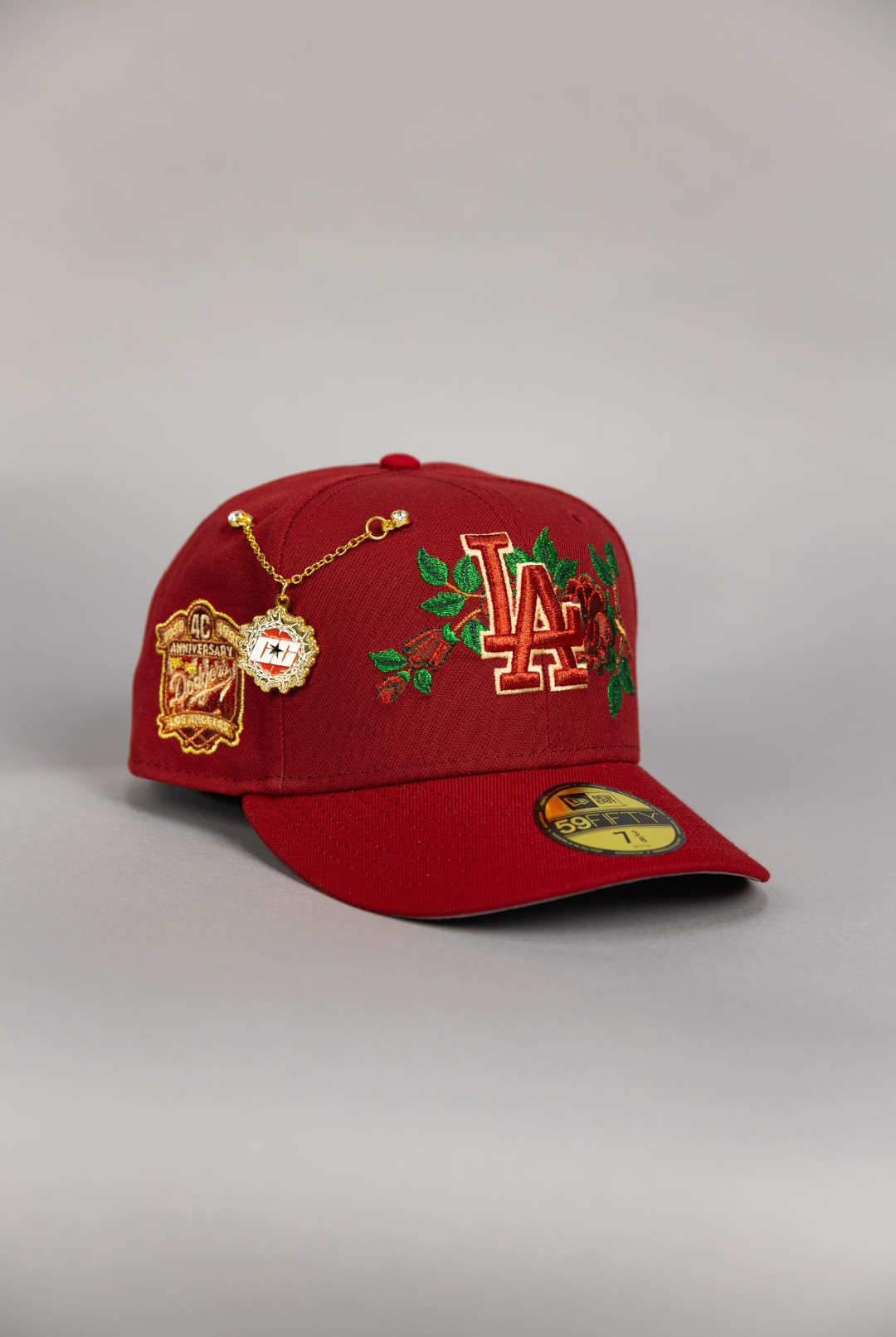 NEW ERA EXCLUSIVE 59FIFTY MAROON LOS ANGELES DODGERS W/ EMBROIDERY + 40TH ANNIVERSARY SIDE PATCH