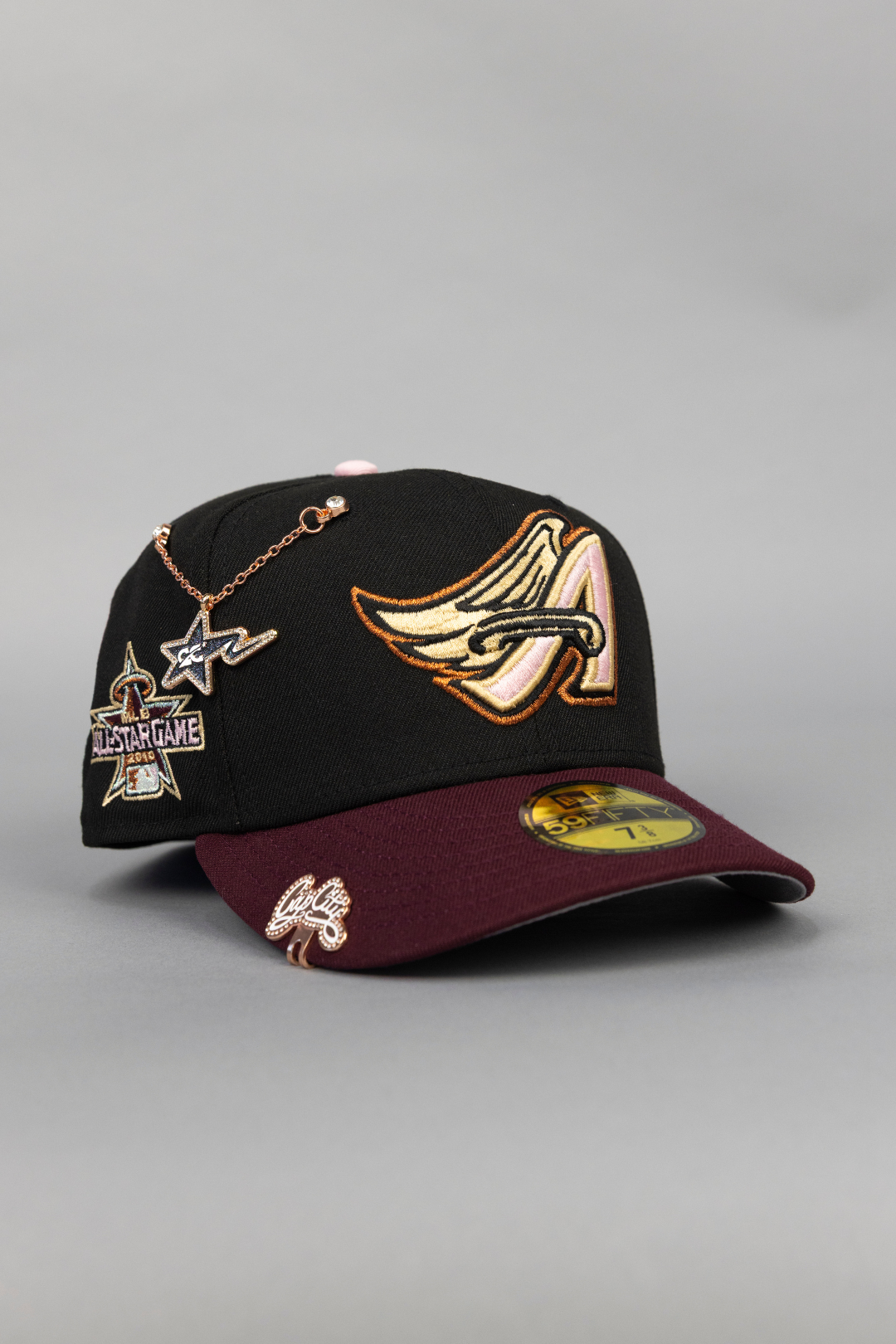 NEW ERA EXCLUSIVE 59FIFTY BLACK/ BURGUNDY ANAHEIM ANGELS W/ ALL STAR GAME SIDE PATCH