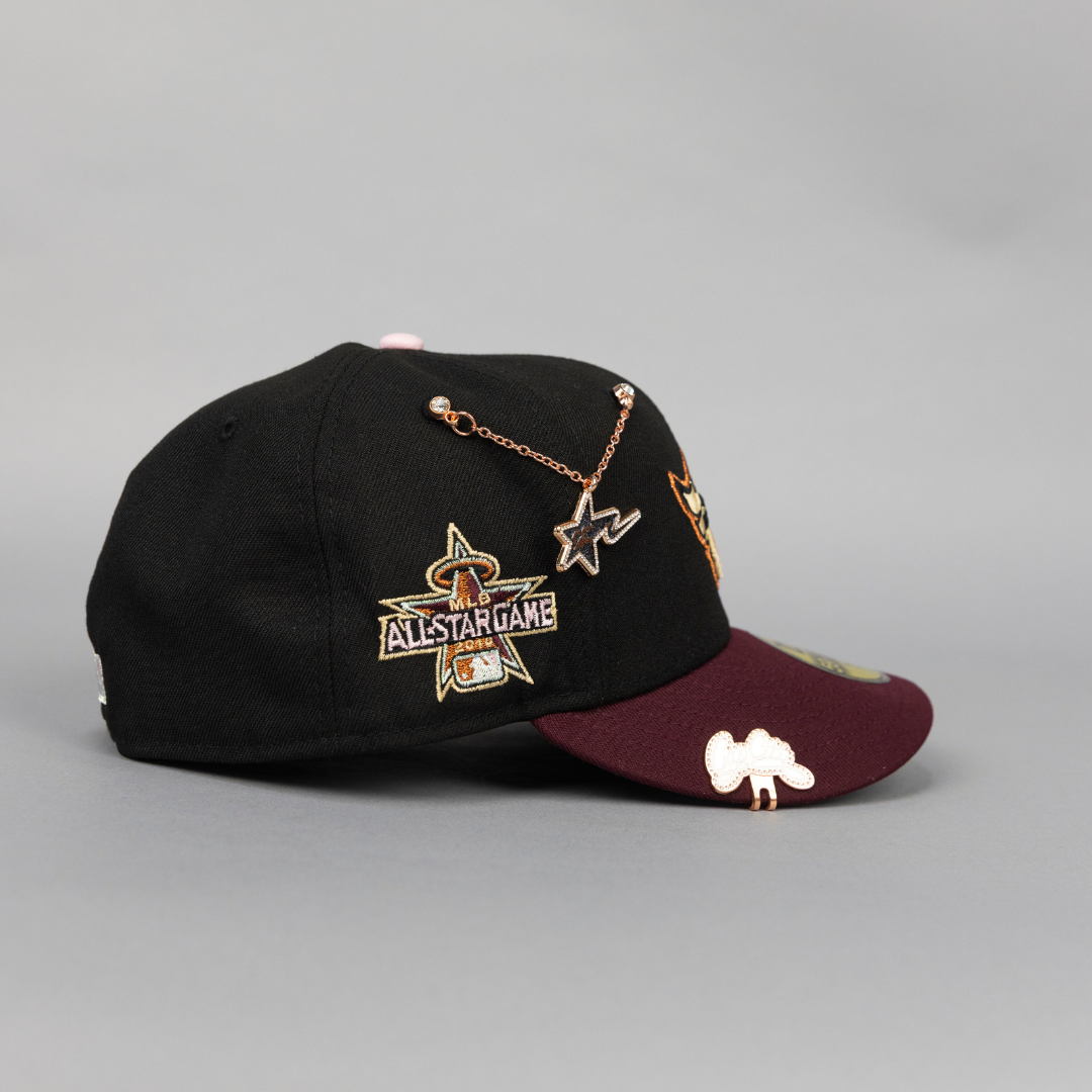 NEW ERA EXCLUSIVE 59FIFTY BLACK/ BURGUNDY ANAHEIM ANGELS W/ ALL STAR GAME SIDE PATCH