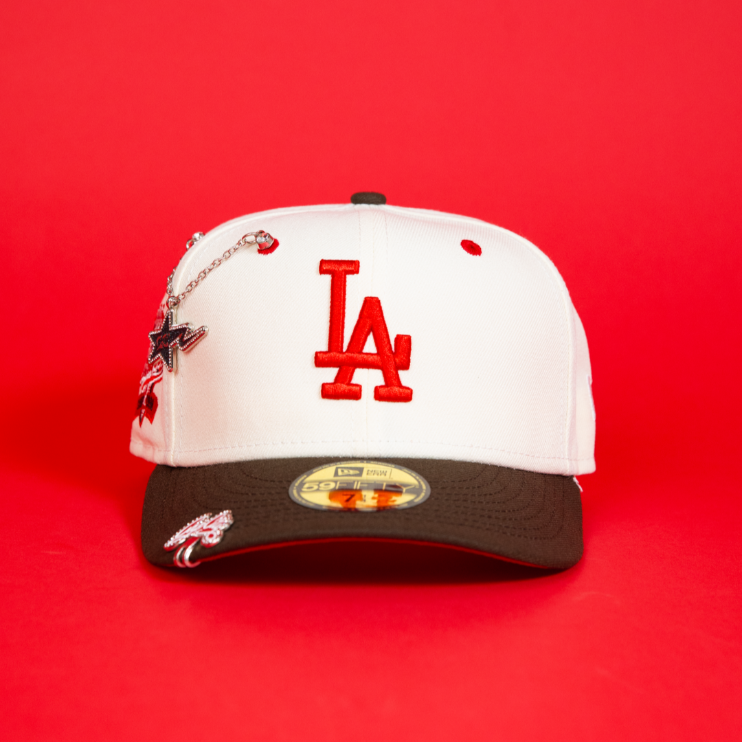 NEW ERA EXCLUSIVE 59FIFTY CHROME/ BROWN LOS ANGELES DODGERS W/ 100TH ANNIVERSARY SIDE PATCH