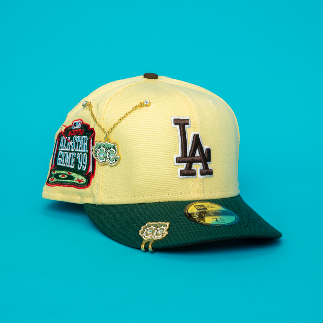 NEW ERA EXCLUSIVE 59FIFTY VEGAS GOLD/ FOREST GREEN LOS ANGELES DODGERS W/ 1999 ALL STAR GAME SIDE PATCH