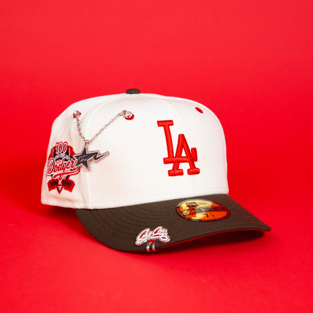 NEW ERA EXCLUSIVE 59FIFTY CHROME/ BROWN LOS ANGELES DODGERS W/ 100TH ANNIVERSARY SIDE PATCH