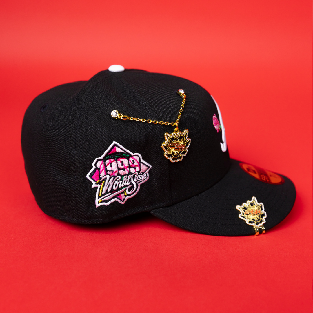 NEW ERA EXCLUSIVE 59FIFTY BLACK ATLANTA BRAVES W/ PINK ROSE + 1999 WORLD SERIES SIDE PATCH