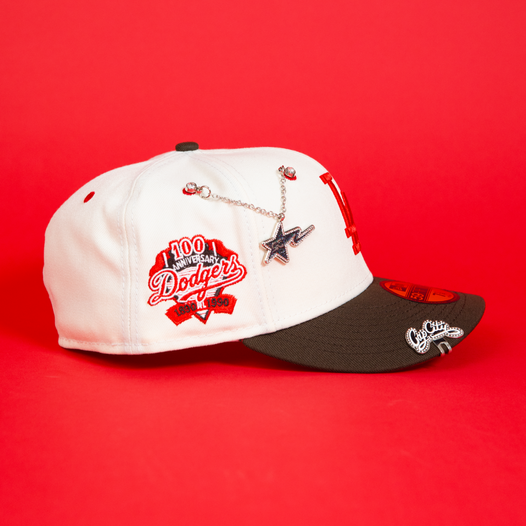 NEW ERA EXCLUSIVE 59FIFTY CHROME/ BROWN LOS ANGELES DODGERS W/ 100TH ANNIVERSARY SIDE PATCH