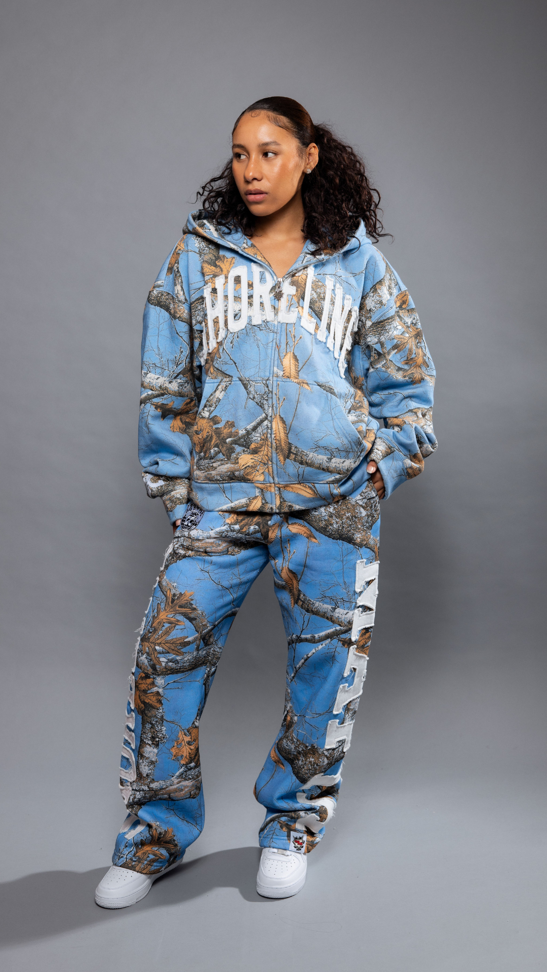 CAP CITY X SHORELINE MAFIA SKY BLUE ZIP UP CAMO HOODIE -UNISEX