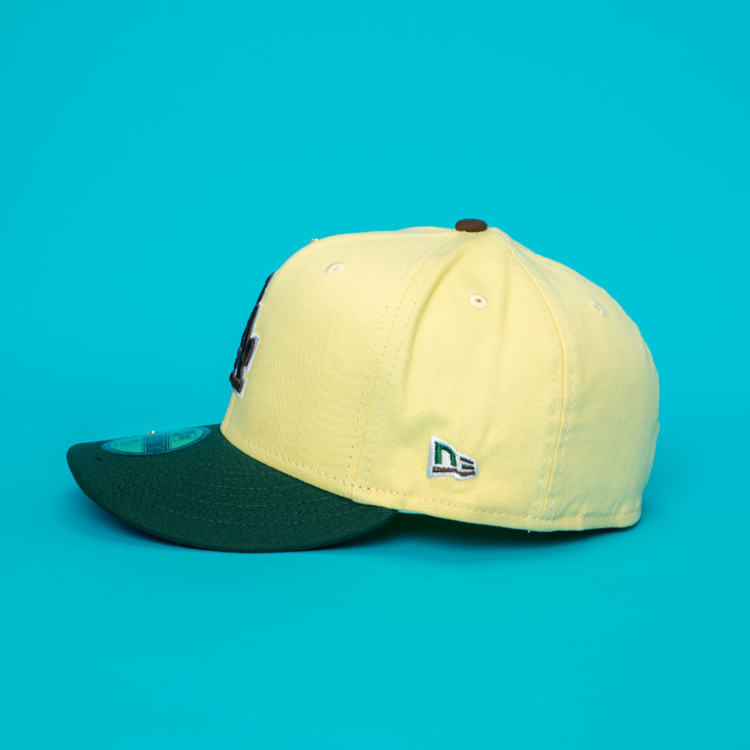 NEW ERA EXCLUSIVE 59FIFTY VEGAS GOLD/ FOREST GREEN LOS ANGELES DODGERS W/ 1999 ALL STAR GAME SIDE PATCH