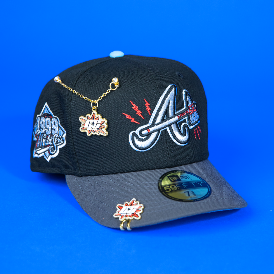 NEW ERA 59FIFTY BLACK/ GREY ATLANTA BRAVES W/ 1999 WORLD SERIES SIDE PATCH