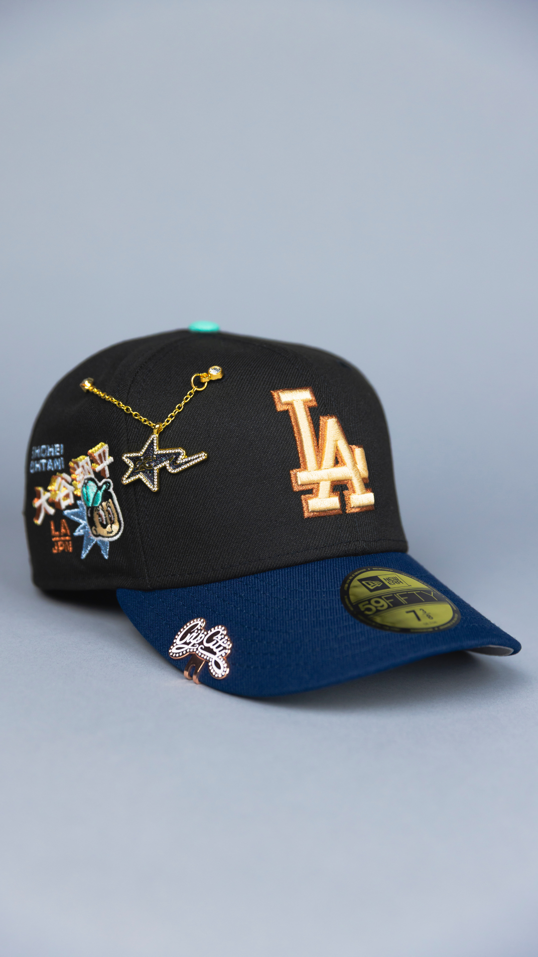 NEW ERA EXCLUSIVE 59FIFTY BLACK/ NAVY LOS ANGELES DODGERS W/ SHOHEI OHTANI SIDE PATCH