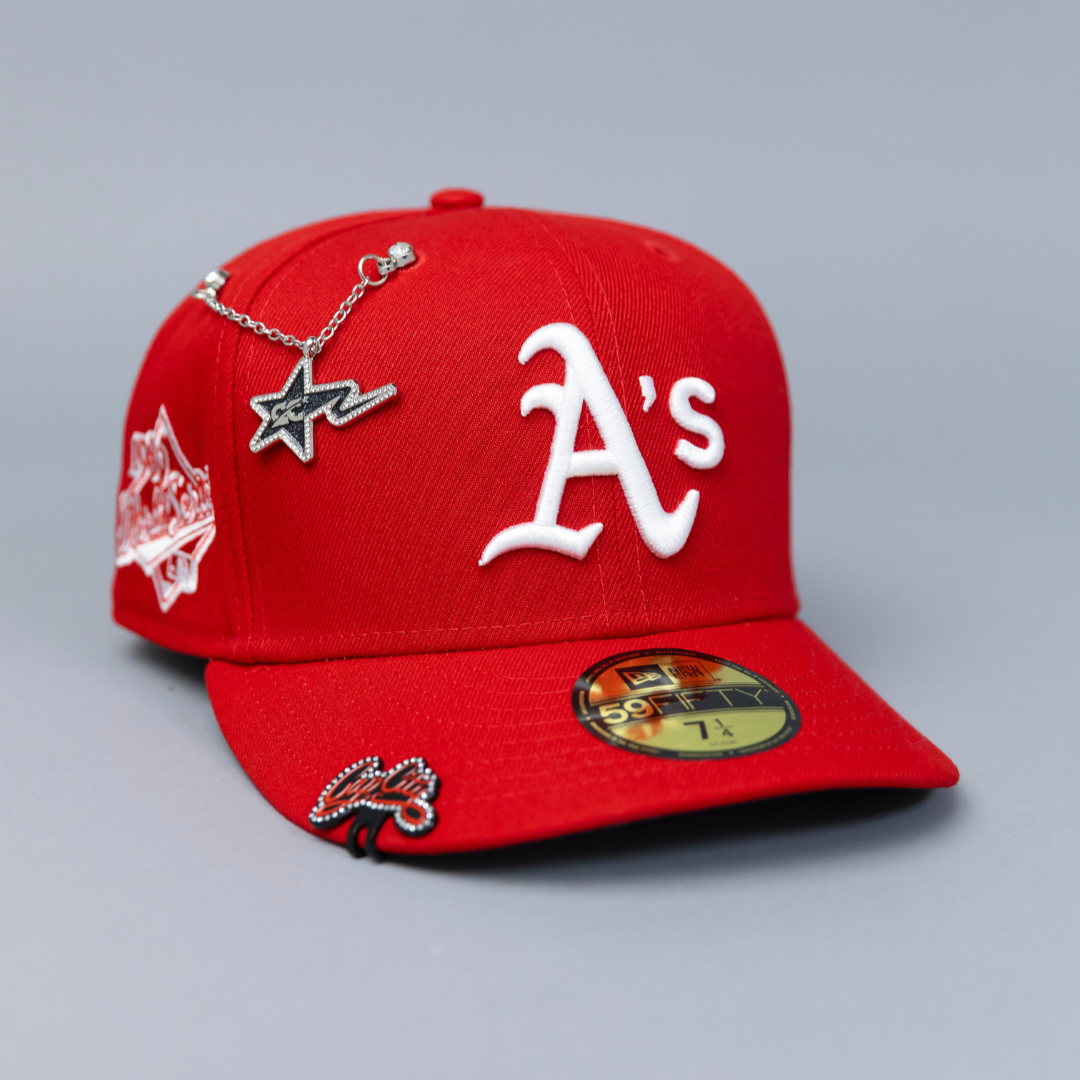 NEW ERA EXCLUSIVE 59FIFTY RED OAKLAND ATHLETICS W/ 1989 WORLD SERIES SIDE PATCH