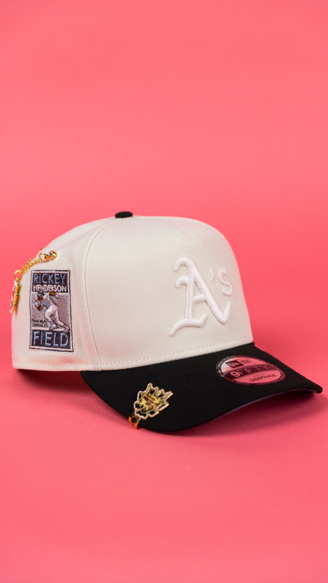 NEW ERA 9FIFTY A-FRAME CHROME/ BLACK OAKLAND A'S W/ "RICKY HENDERSON" SIDE PATCH