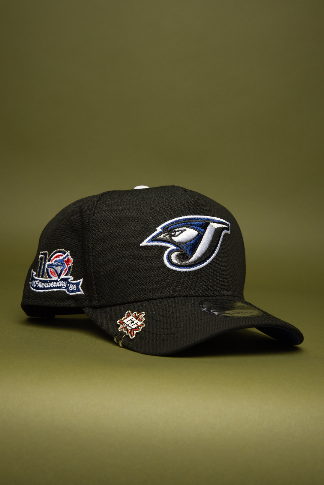 NEW ERA 9FIFTY A-FRAME BLACK TORONTO BLUE JAYS SNAPBACK W/ 10TH ANNIVERSARY SIDE PATCH