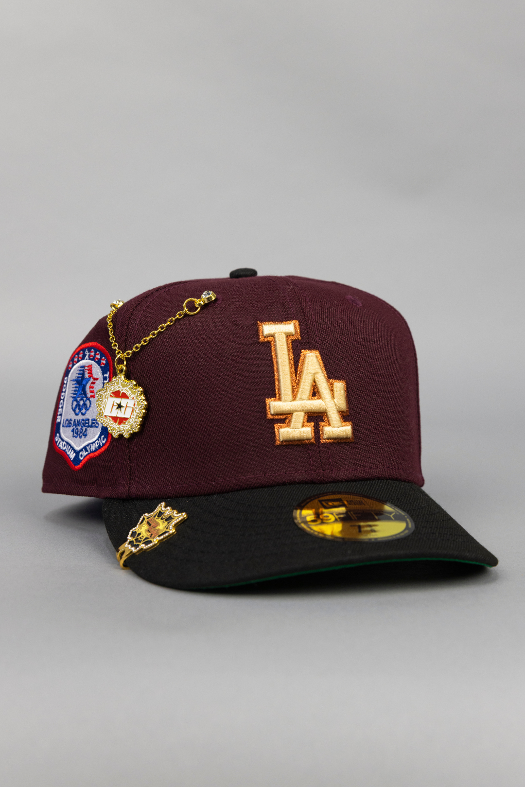 NEW ERA EXCLUSIVE 59FIFTY BURGUNDY/ BLACK LOS ANGELES DODGERS W/ 1984 OLYMPIC SIDE PATCH