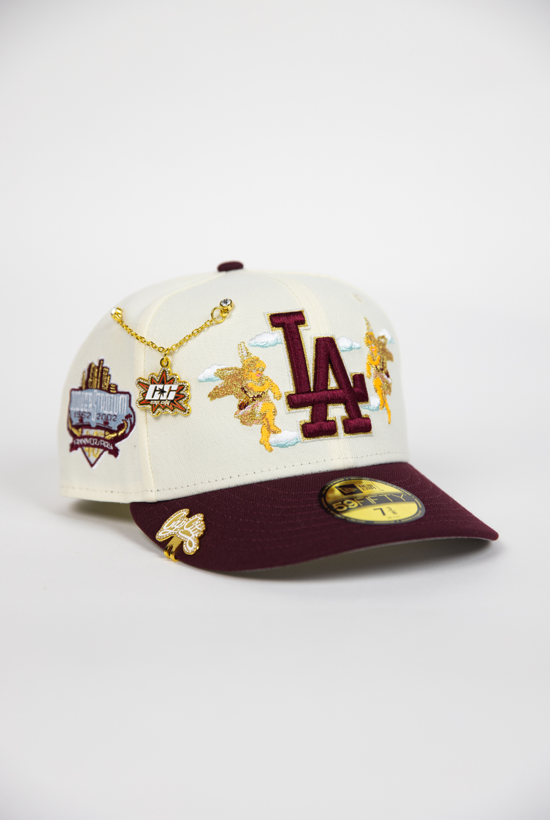 NEW ERA EXCLUSIVE 59FIFTY CHROME/ BURGUNDY LOS ANGELES DODGERS "CITY OF ANGELS" W/ 40TH ANNIVERSARY SIDE PATCH