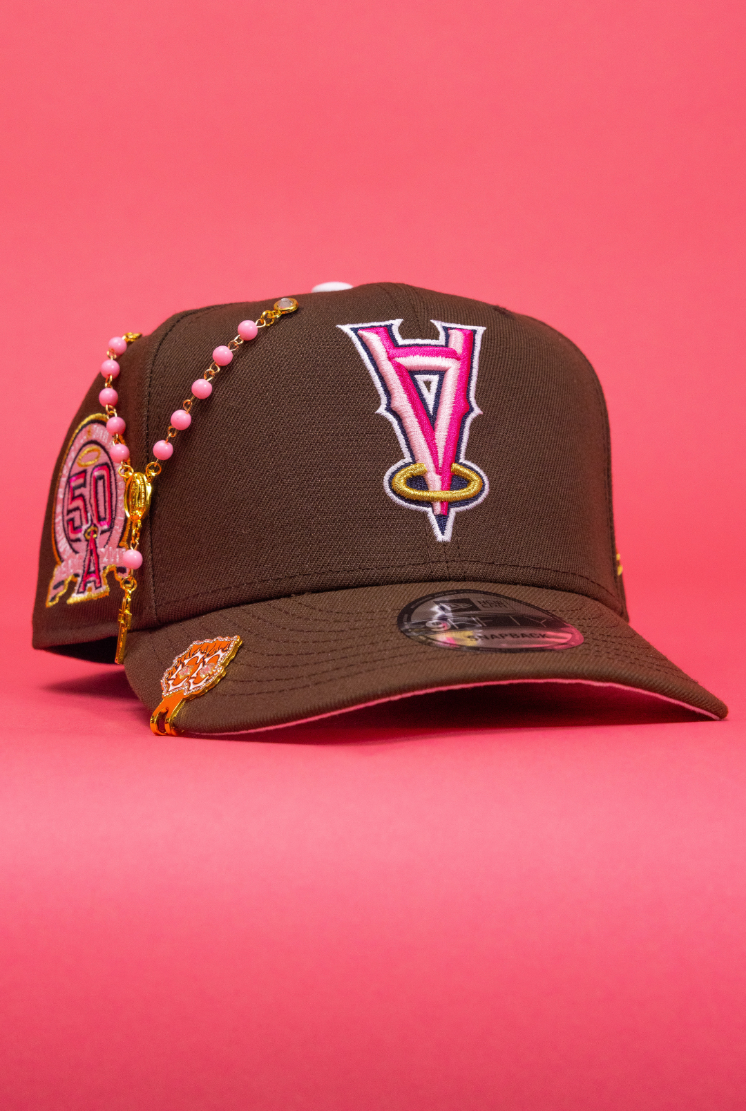 New Era Exclusive 9Fifty Brown Upside Down Anaheim Angels Snapback W/ 50th Anniversary Side Patch