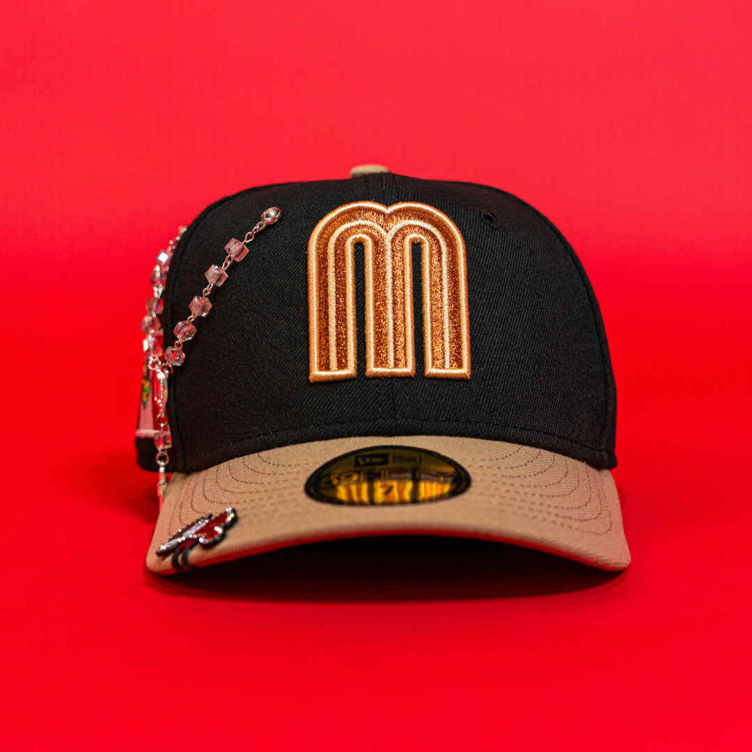 NEW ERA EXCLUSIVE 59FIFTY BLACK/ LIGHT KHAKI MEXICO 2025 WORLD BASEBALL CLASSIC W/ MEXICO FLAG SIDE PATCH