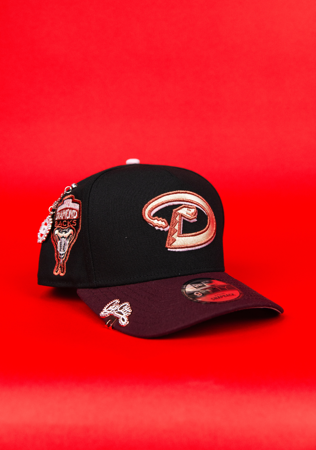 NEW ERA 9FIFTY A-FRAME BLACK/ BURGUNDY ARIZONA DIAMONDBACKS SNAPBACK W/ 1998 INAUGURAL SEASON SIDE PATCH