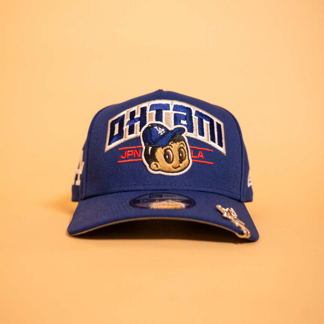 NEW ERA EXCLUSIVE 9FIFTY A-FRAME BLUE LOS ANGELES DODGERS "SHOHEI OHTANI"SCRIPT W/ LA LOGO SIDE PATCH