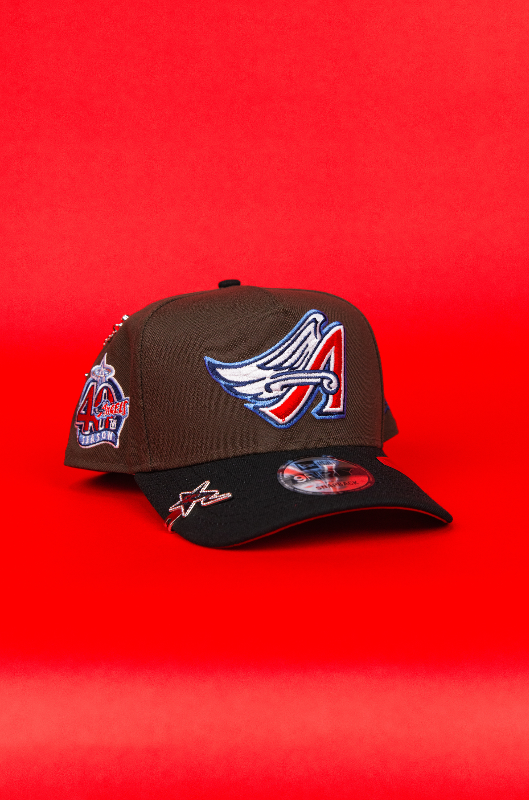 NEW ERA 9FIFTY A-FRAME BROWN/ BLACK ANAHEIM ANGELS SNAPBACK W/ 40TH ANNIVERSARY SIDE PATCH