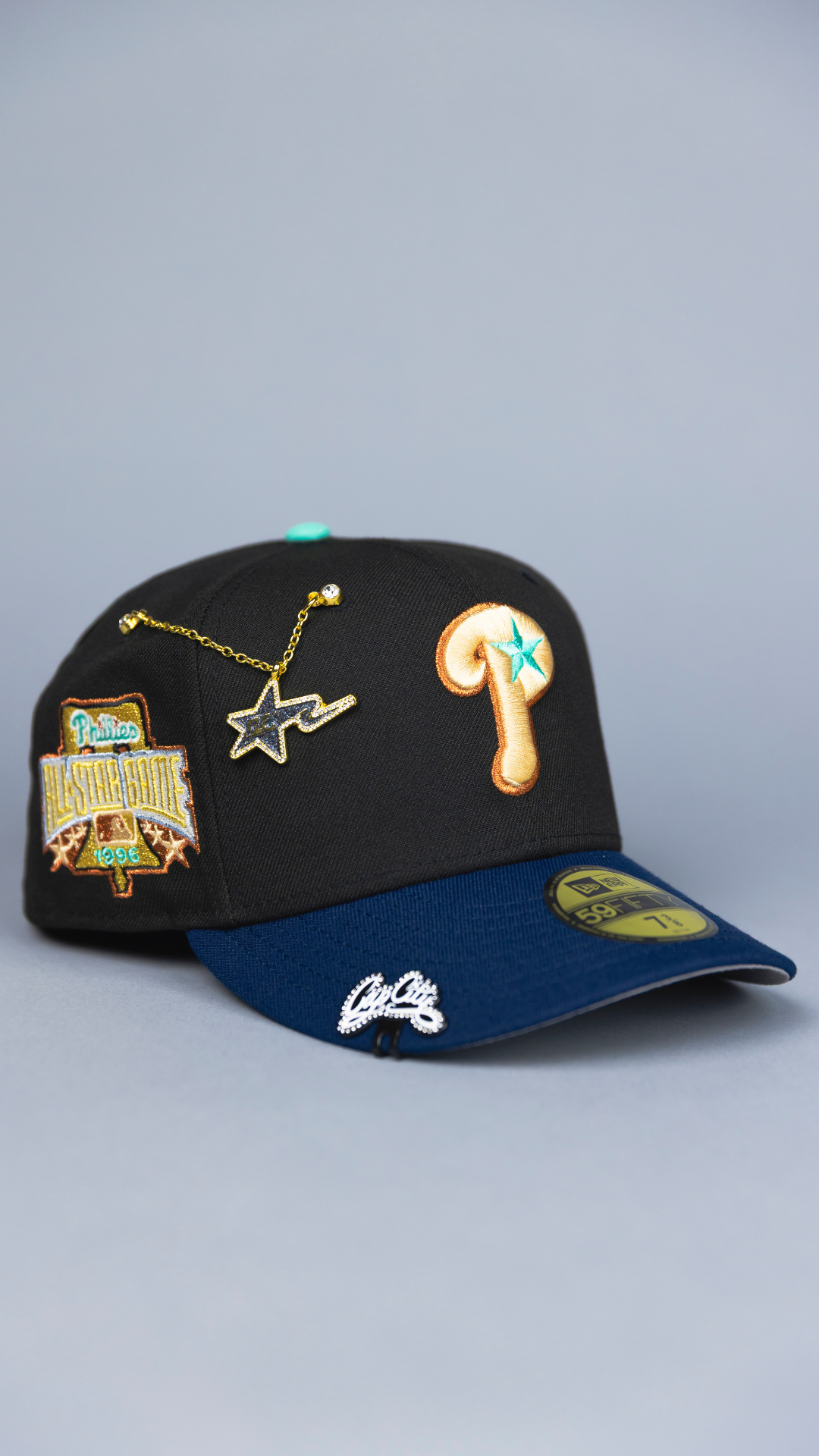 NEW ERA EXCLUSIVE 59FIFTY BLACK/ NAVY PHILADELPHIA PHILLIES W/ ALL STAR GAME SIDE PATCH