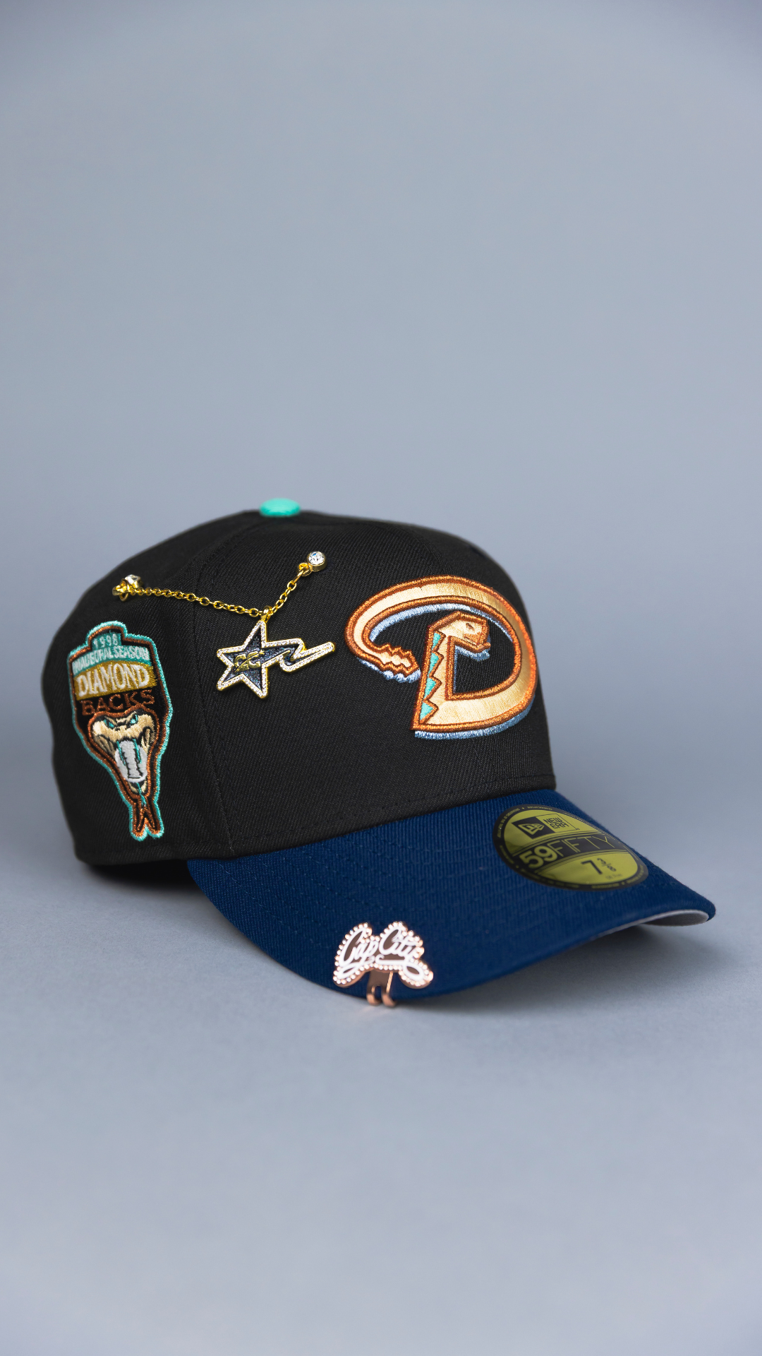 NEW ERA EXCLUSIVE 59FIFTY BLACK/ NAVY ARIZONA DIAMONDBACKS W/ INAUGRAUL SEASON SIDE PATCH