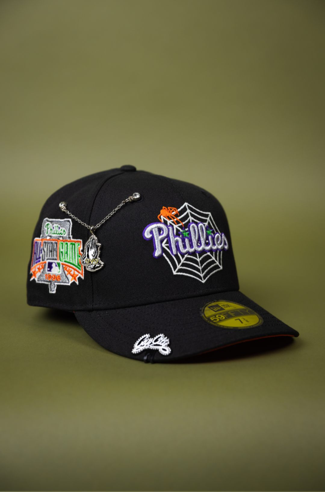 NEW ERA EXCLUSIVE 59FIFTY BLACK PHILADELPHIA PHILLIES W/ SPIDER WEB LOGO + 1996 ALL STAR GAME SIDE PATCH