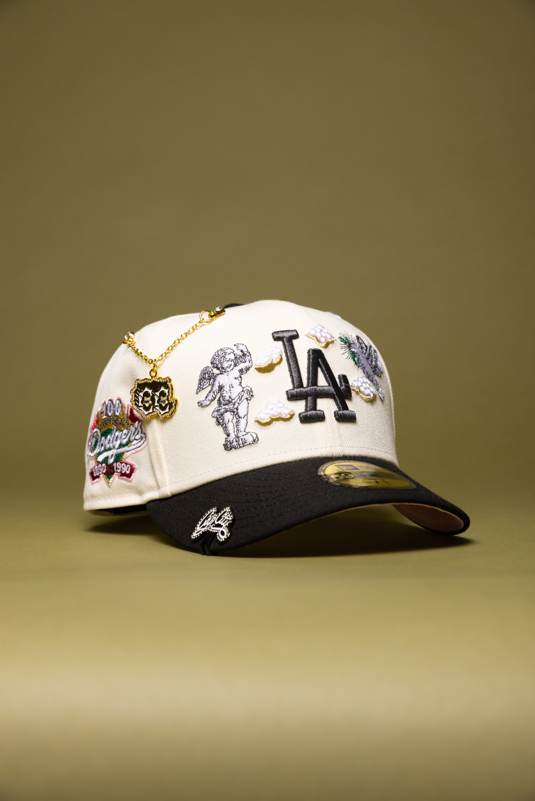 NEW ERA EXCLUSIVE 59FIFTY CHROME/BLACK LOS ANGELES DODGERS 'HEAVENLY CITY" W/ 100TH ANNIVERSARY SIDE PATCH