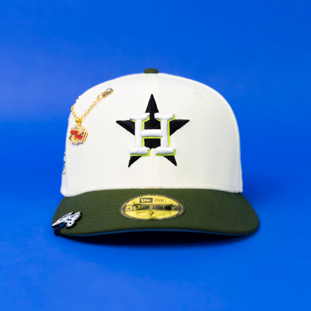 NEW ERA EXCLUSIVE 59FIFTY CHROME/ OLIVE HOUSTON ASTROS W/ 50TH ANNIVERSARY SIDE PATCH