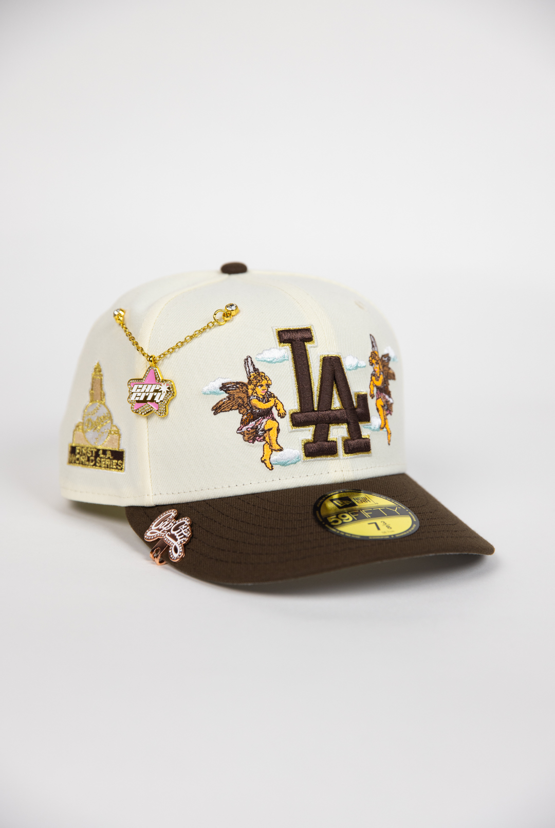 NEW ERA EXCLUSIVE 59FIFTY CHROME/ BROWN LOS ANGELES DODGERS "CITY OF ANGELS" W/ FIRST WORLD SERIES SIDE PATCH