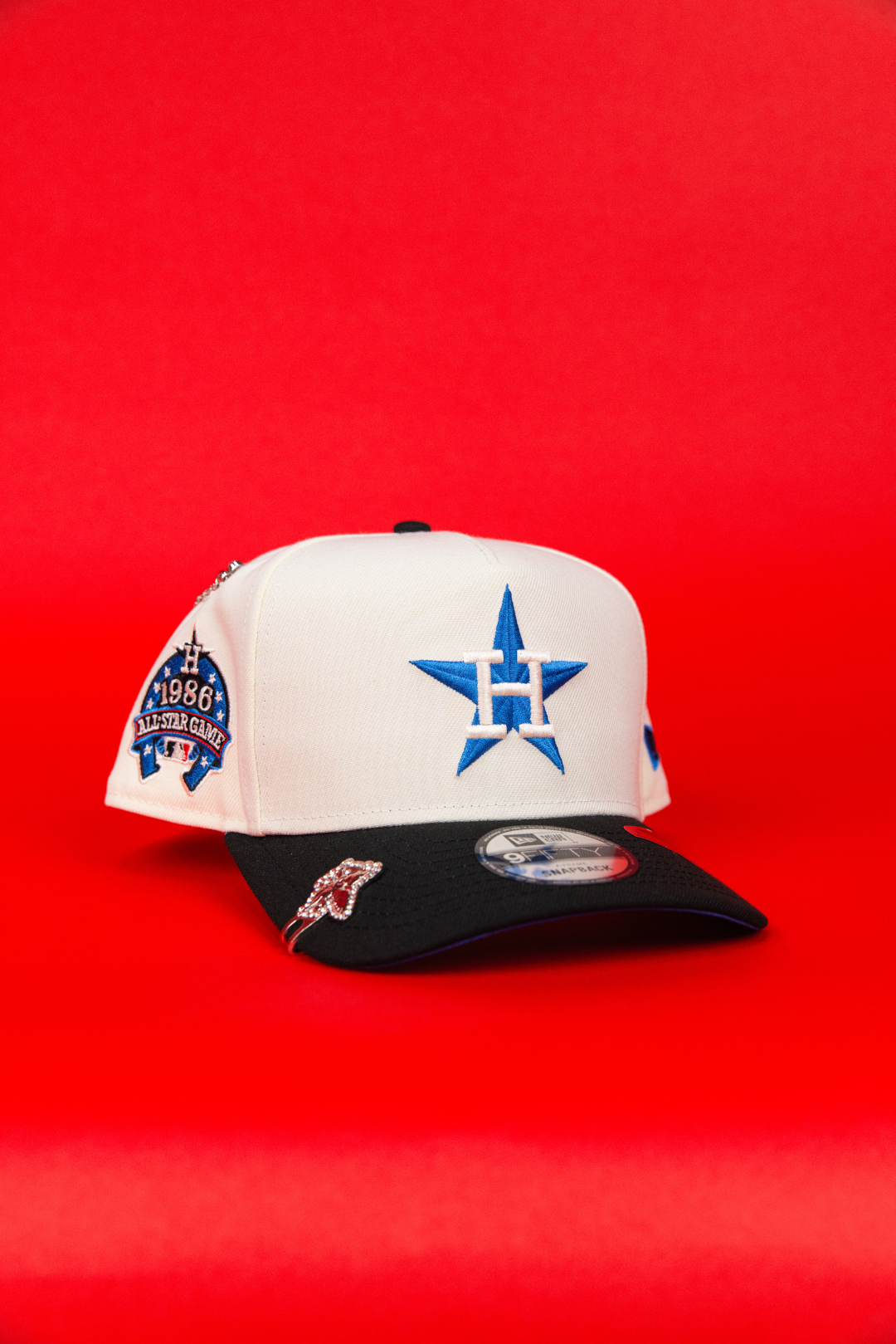 NEW ERA 9FIFTY A-FRAME CHROME/ BLACK HOUSTON ASTROS SNAPBACK W/ 1986 ALL STAR GANE SIDE PATCH