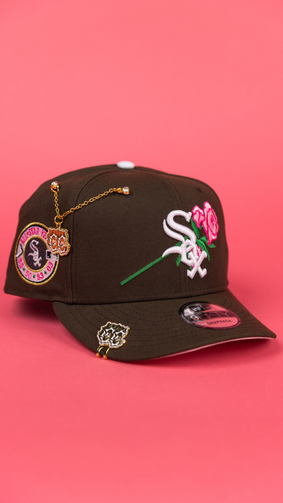 NEW ERA EXCLUSIVE 9FIFTY BROWN CHICAGO WHITE SOX SNAPBACK W/ PINK ROSE + ALL STAR YEARS SIDE PATCH