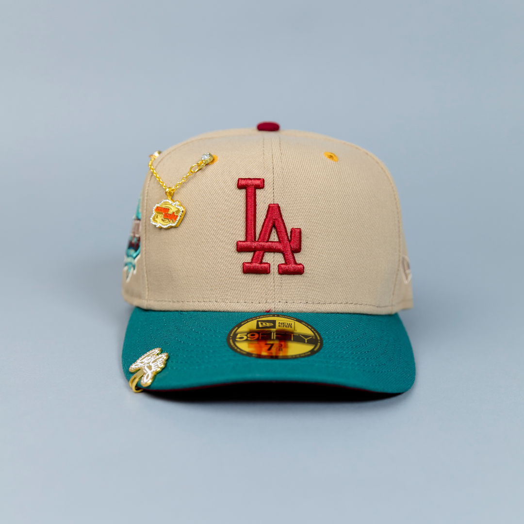 NEW ERA EXCLUSIVE 59FIFTY CAMEL BROWN/ PINE GREEN LOS ANGELES DODGERS W/ 40TH ANNIVERSARY SIDE PATCH