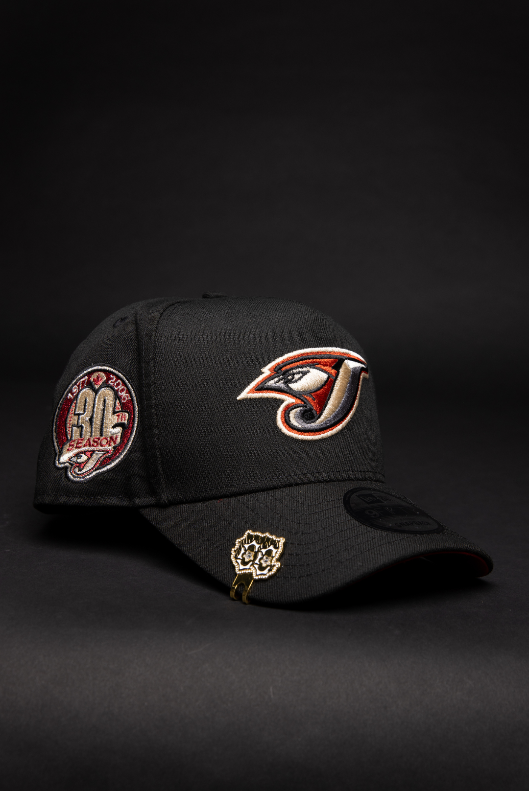 NEW ERA 9FIFTY A-FRAME BLACK TORONTO BLUE JAYS SNAPBACK W/ 30TH ANNIVERSARY SIDE PATCH