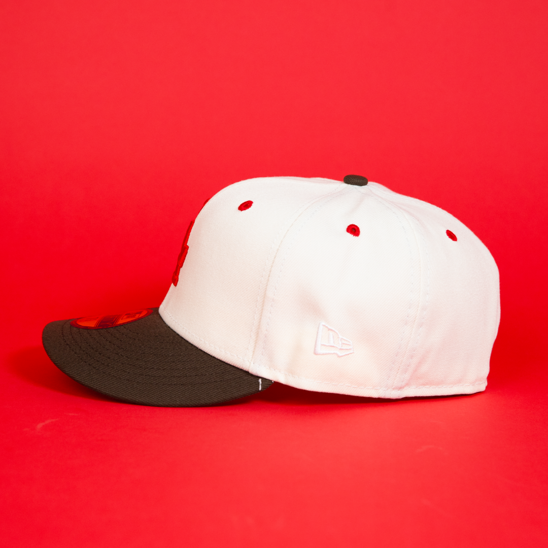 NEW ERA EXCLUSIVE 59FIFTY CHROME/ BROWN LOS ANGELES DODGERS W/ 100TH ANNIVERSARY SIDE PATCH