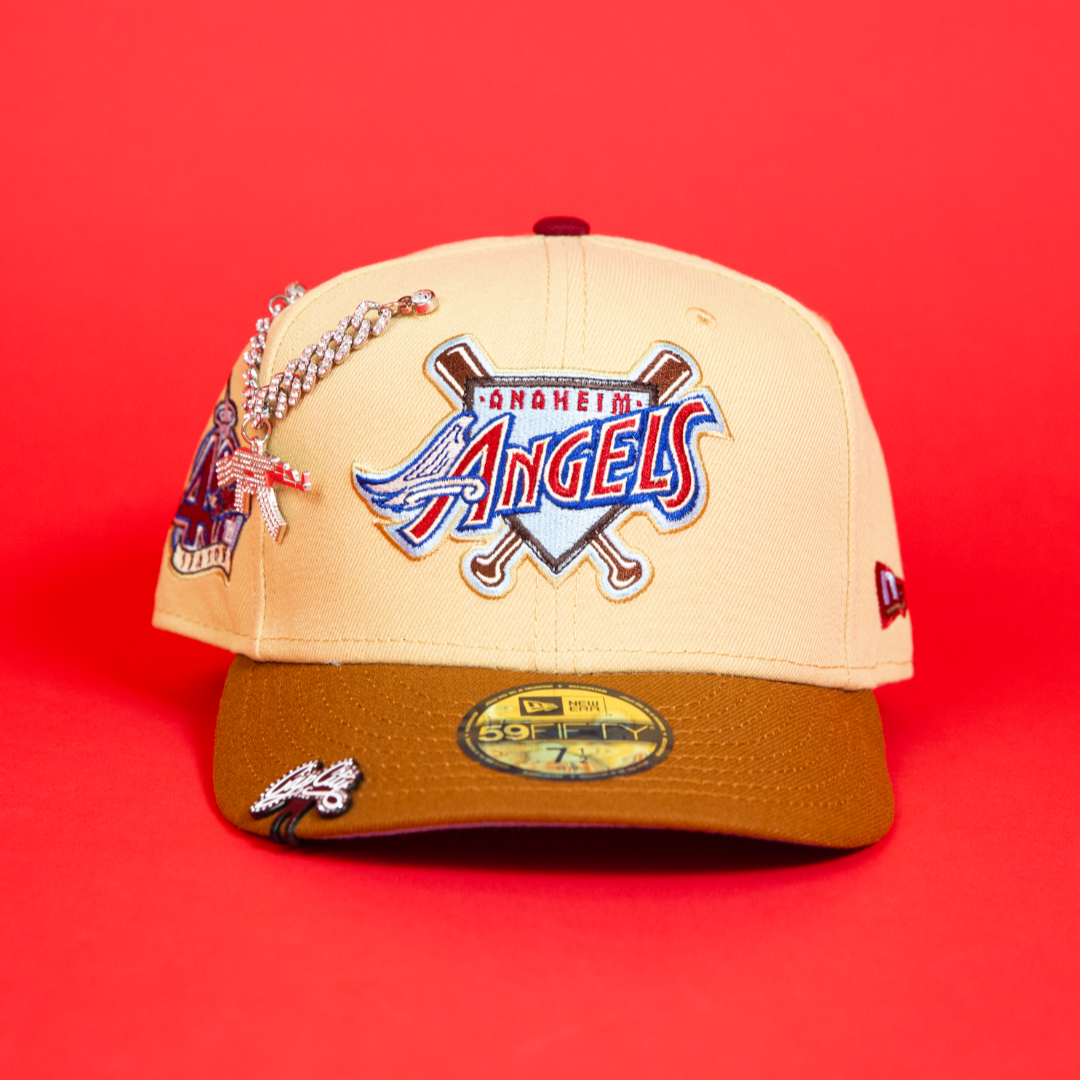 NEW ERA EXCLUSIVE 59FIFTY VEGAS GOLD/ KHAKI ANAHEIM ANGELS W/ 40TH ANNIVERSARY PATCH