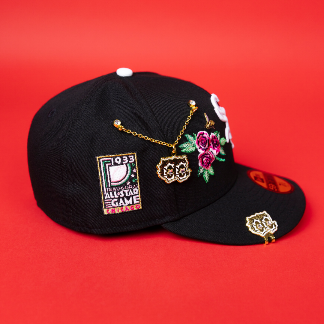NEW ERA EXCLUSIVE 59FIFTY BLACK CHICAGO WHITE SOX W/ PINK ROSES + ALL STAR GAME SIDE PATCH