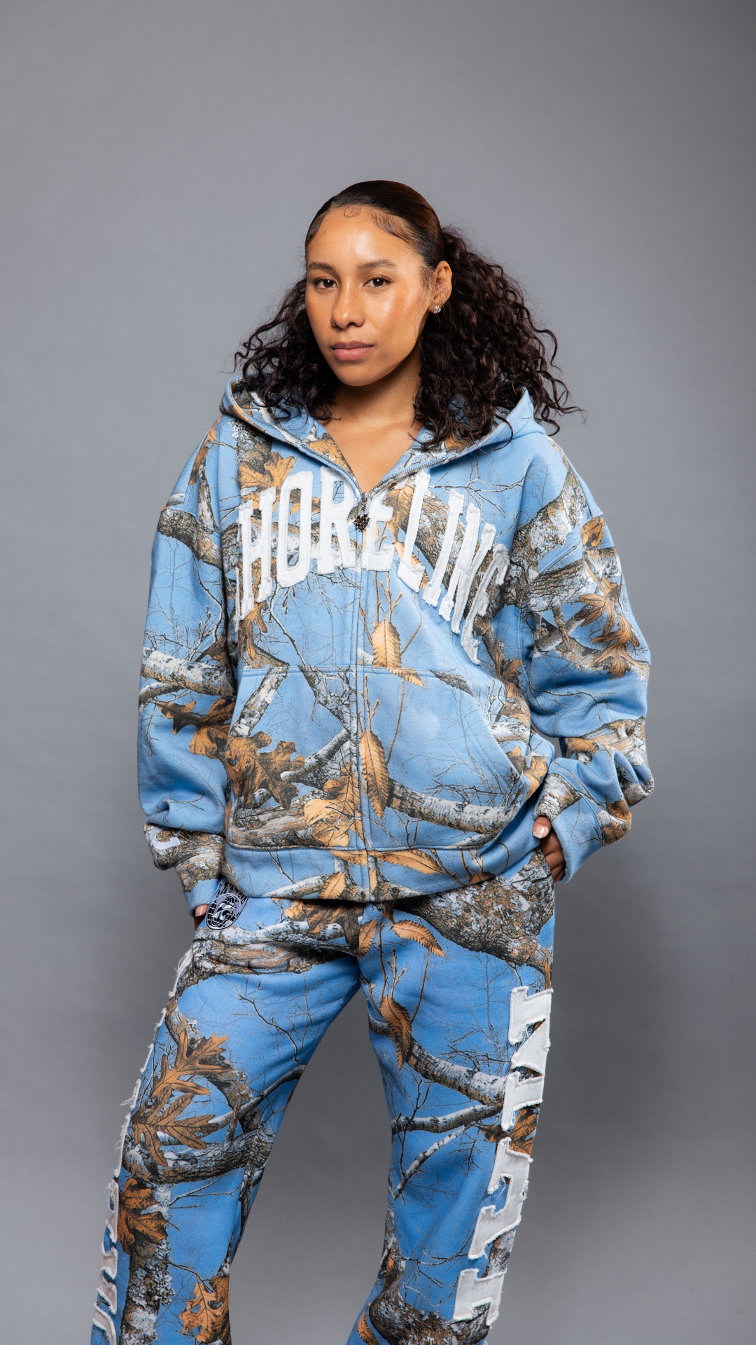 CAP CITY X SHORELINE MAFIA SKY BLUE ZIP UP CAMO HOODIE -UNISEX