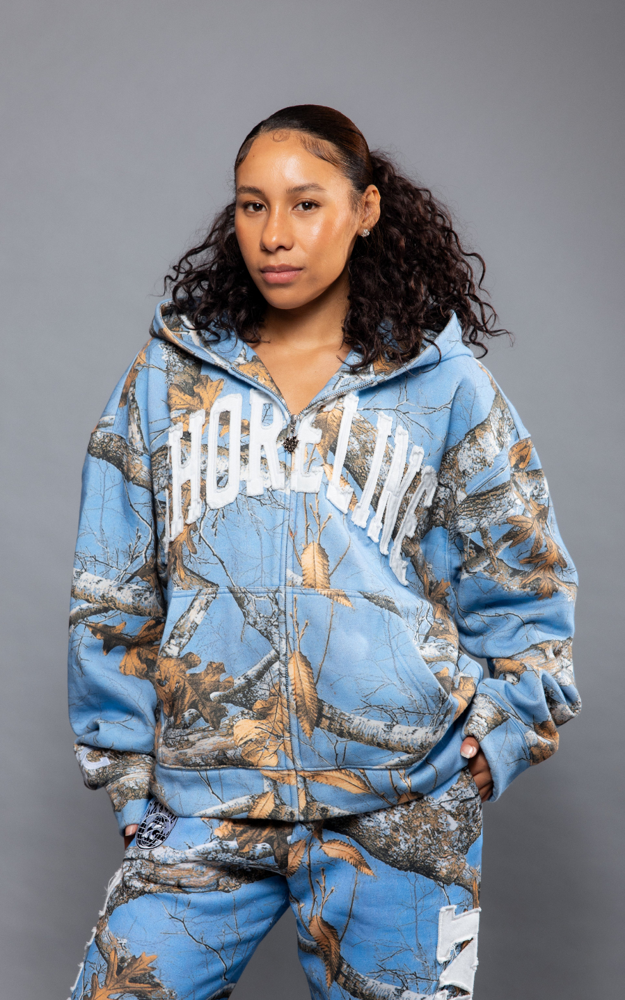 CAP CITY X SHORELINE MAFIA SKY BLUE ZIP UP CAMO HOODIE -UNISEX