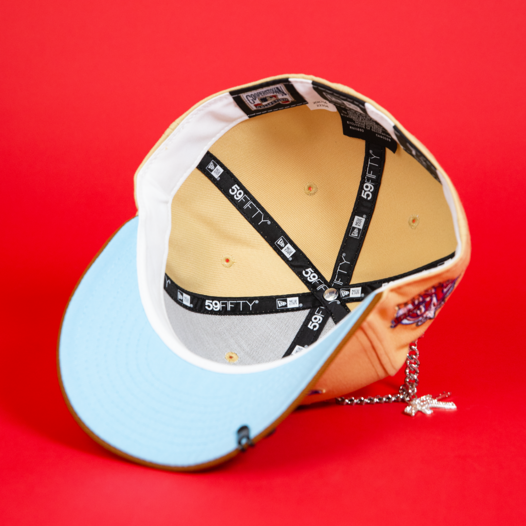 NEW ERA EXCLUSIVE 59FIFTY VEGAS GOLD/ KHAKI ANAHEIM ANGELS W/ 40TH ANNIVERSARY PATCH