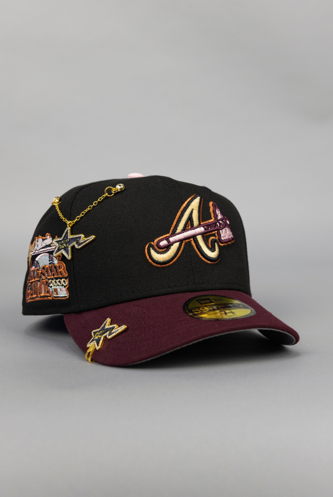 NEW ERA EXCLUSIVE 59FIFTY BLACK/ BURGUNDY ATLANTA BRAVES W/ 2000 ALL STAR GAME SIDE PATCH