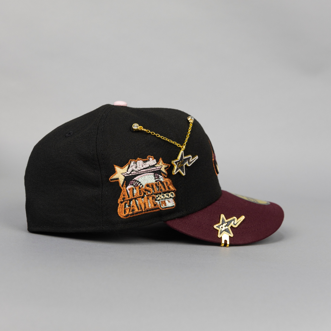 NEW ERA EXCLUSIVE 59FIFTY BLACK/ BURGUNDY ATLANTA BRAVES W/ 2000 ALL STAR GAME SIDE PATCH