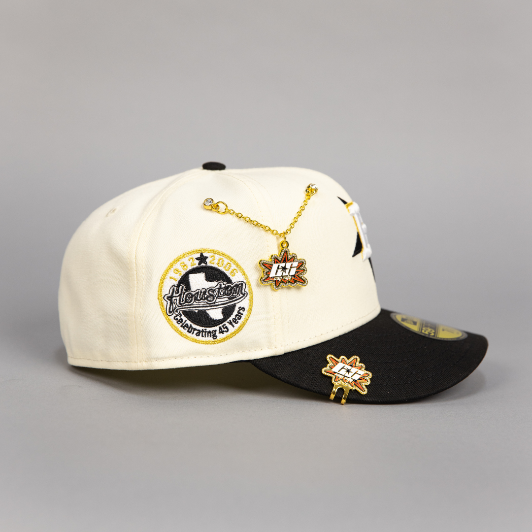 NEW ERA EXCLUSIVE 59FIFTY CHROME/ BLACK UPSIDE DOWN HOUSTON ASTROS W/ "CELEBRATING 45 YEARS" SIDE PATCH