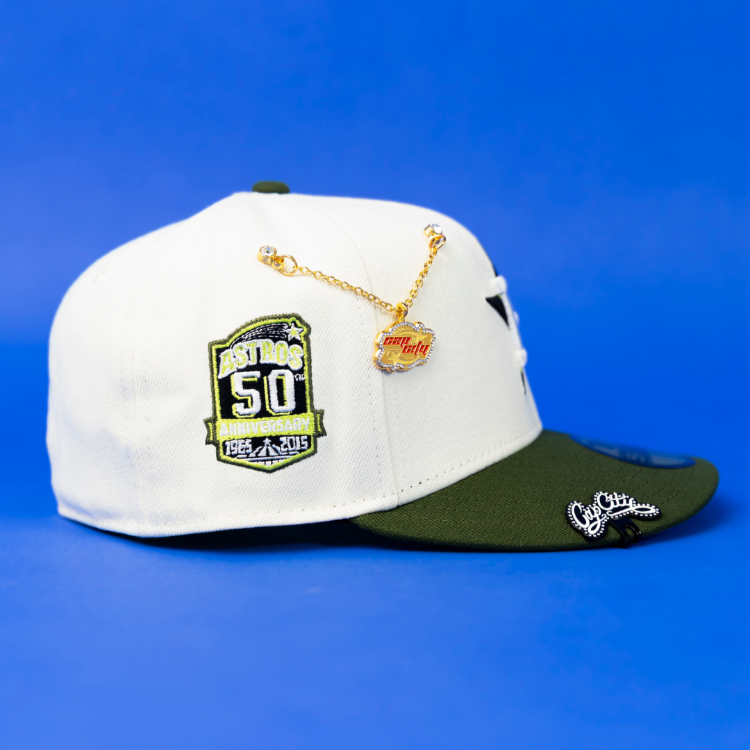 NEW ERA EXCLUSIVE 59FIFTY CHROME/ OLIVE HOUSTON ASTROS W/ 50TH ANNIVERSARY SIDE PATCH