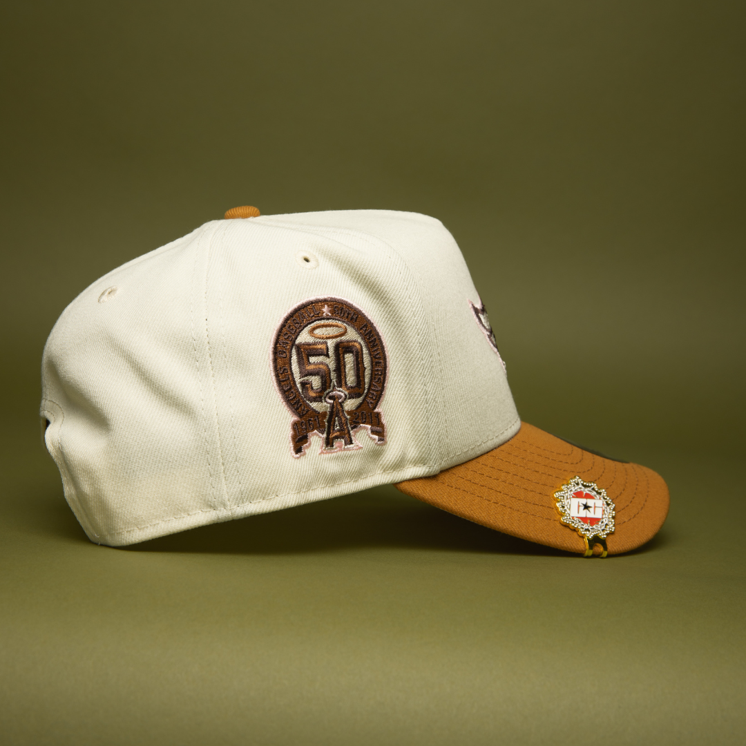NEW ERA 9FIFTY A-FRAME CHROME/KHAKI ANAHEIM ANGELS SNAPBACK W/ 50TH ANNIVERSARY SIDE PATCH