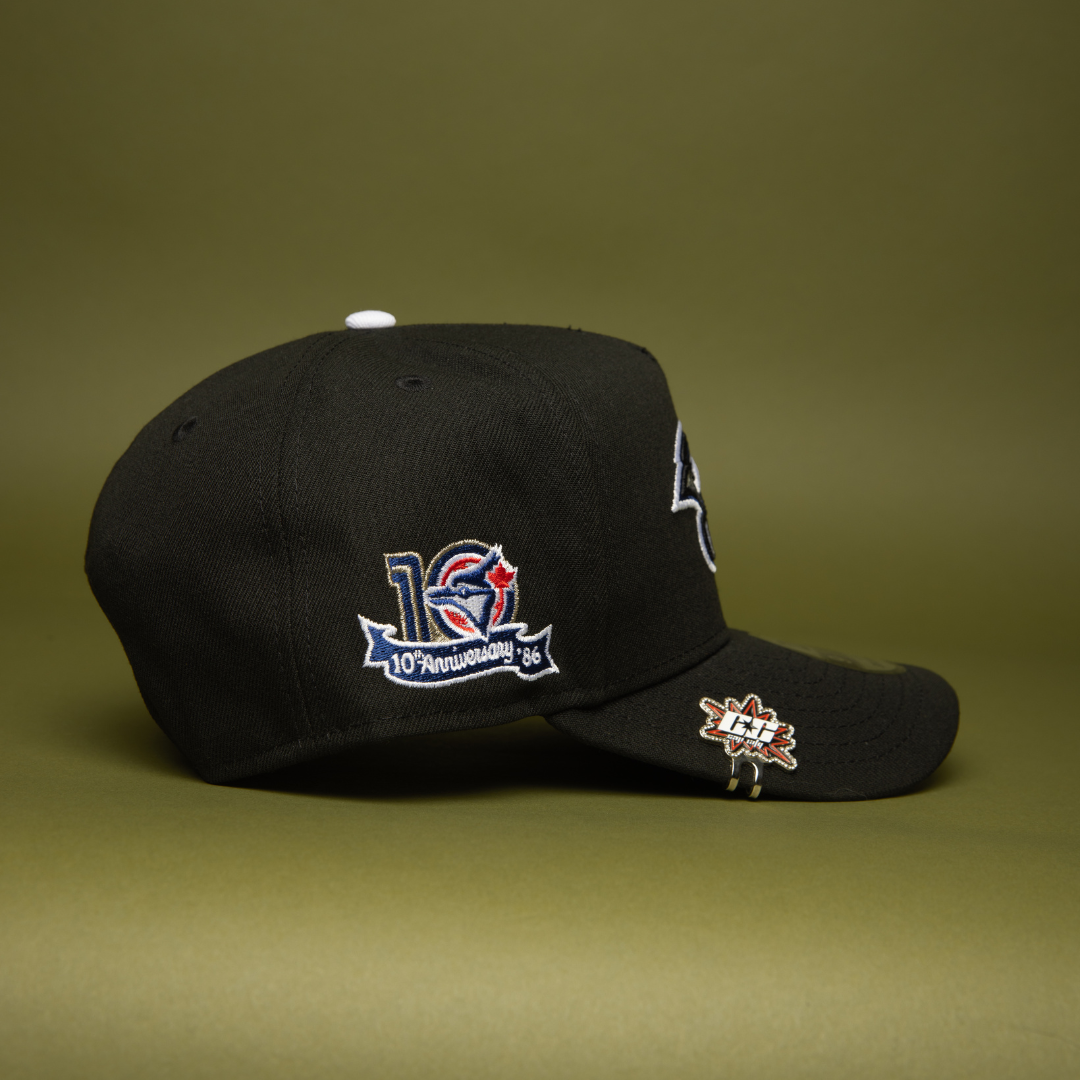NEW ERA 9FIFTY A-FRAME BLACK TORONTO BLUE JAYS SNAPBACK W/ 10TH ANNIVERSARY SIDE PATCH