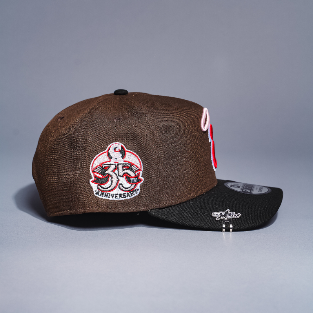 NEW ERA 9FIFTY A-FRAME BROWN/BLACK ANAHEIM ANGELS SNAPBACK W/ 35TH ANNIVERSARY SIDE PATCH