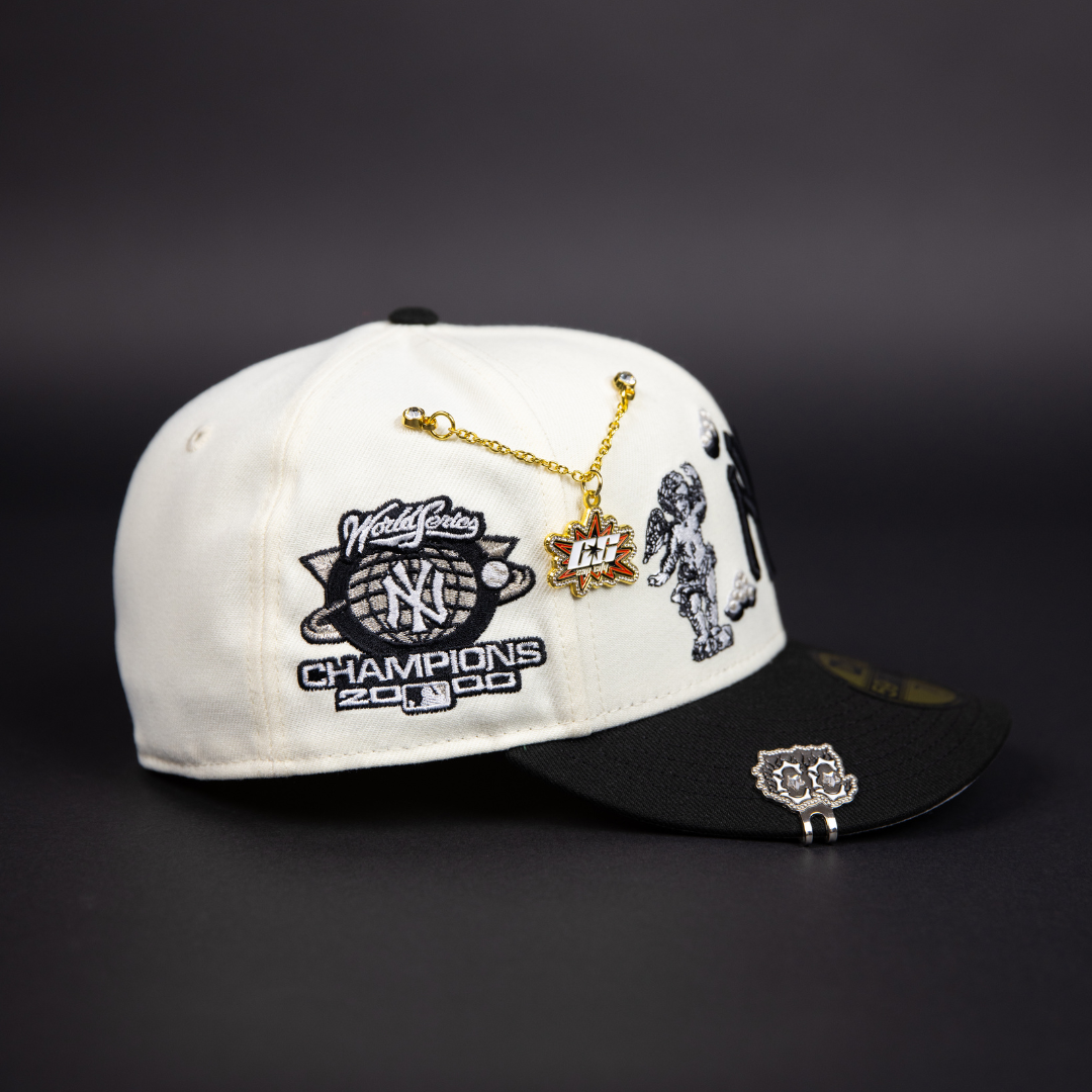 NEW ERA EXCLUSIVE 59FIFTY CHROME/ BLACK NEW YORK YANKEES "HEAVENLY CITY" W/ 2000 WORLD SERIES CHAMPIONS SIDE PATCH