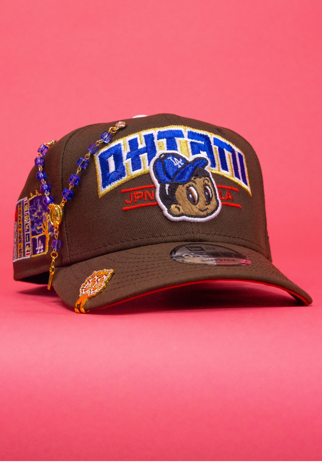 New Era Exclusive 9Fifty Brown Los Angeles Dodgers Snapback W/ Shohei Ohtani Script + Japanese Blue Blossom Side Patch