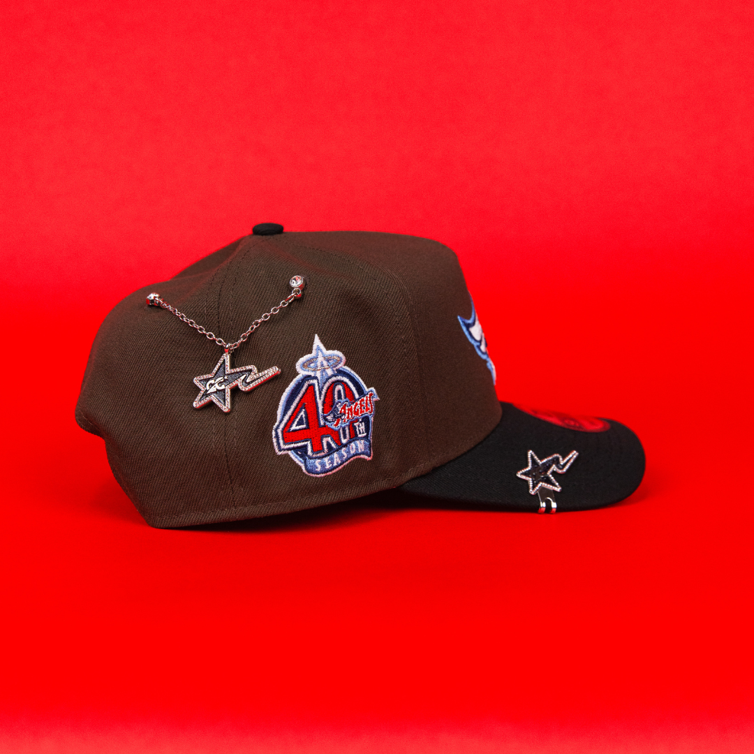 NEW ERA 9FIFTY A-FRAME BROWN/ BLACK ANAHEIM ANGELS SNAPBACK W/ 40TH ANNIVERSARY SIDE PATCH