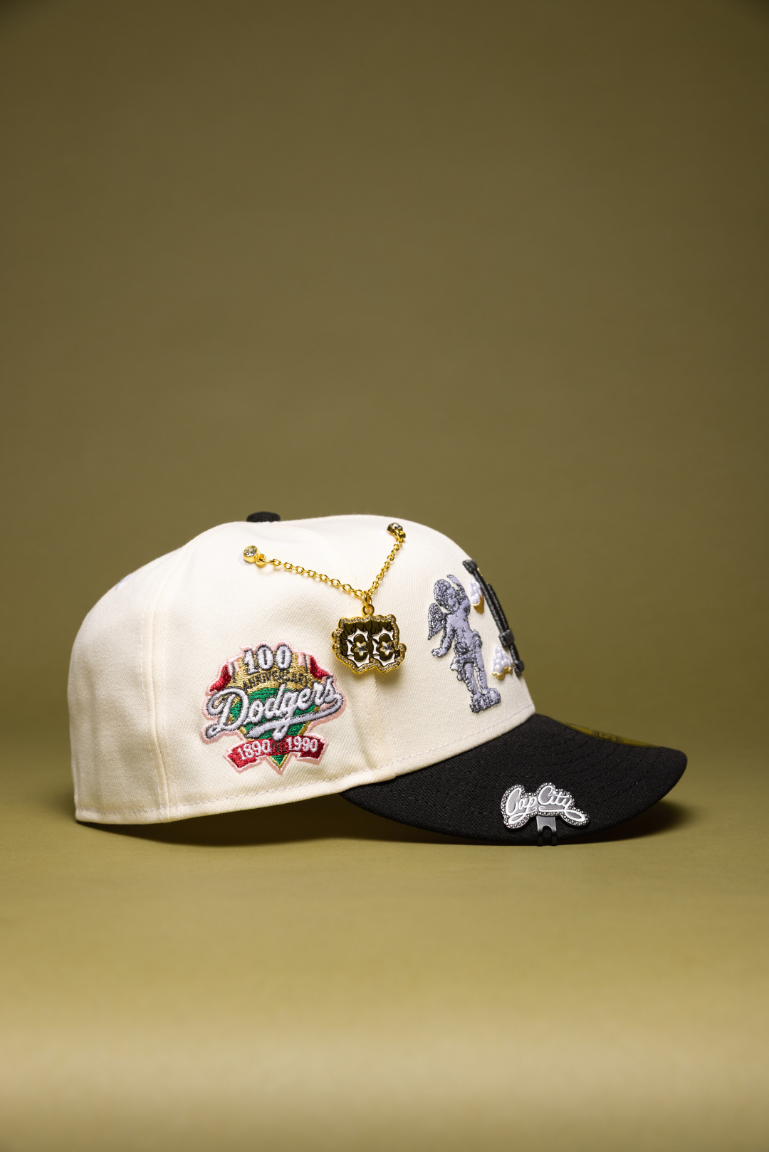 NEW ERA EXCLUSIVE 59FIFTY CHROME/BLACK LOS ANGELES DODGERS 'HEAVENLY CITY" W/ 100TH ANNIVERSARY SIDE PATCH