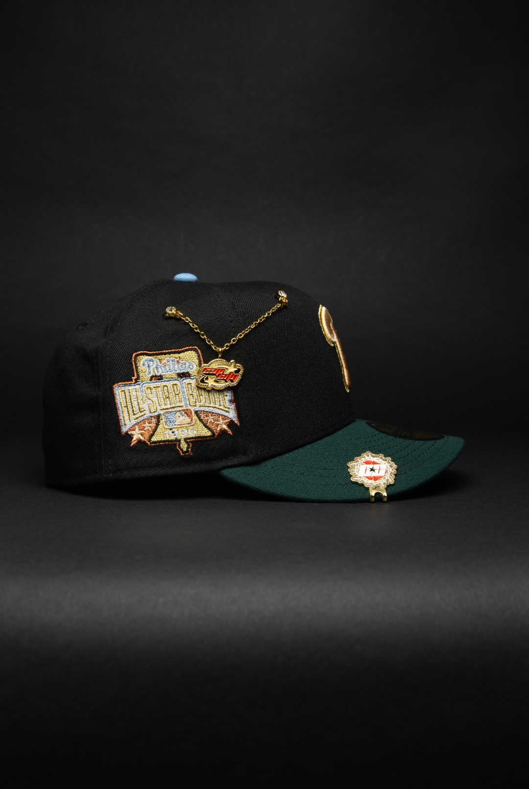 NEW ERA EXCLUSIVE 59FIFTY BLACK/FOREST GREEN PHILADELPHIA PHILLIES W/ 1996 ALL STAR GAME SIDE PATCH